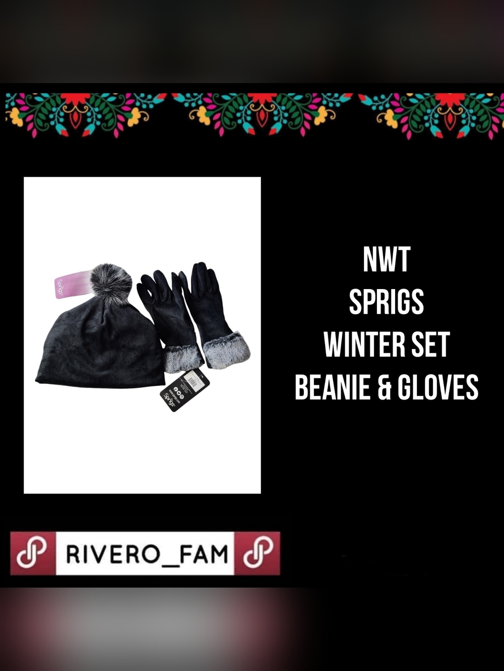 NWT | SPRIGS | WINTER SET |BEANIE & GLOVES | IN BLACK